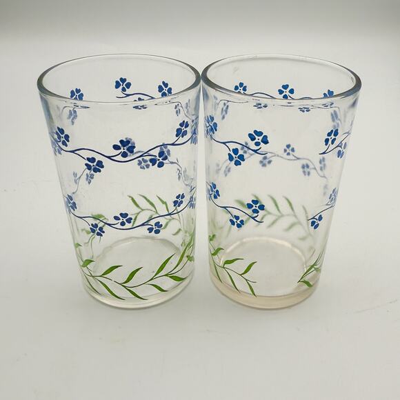 Vintage Kraft Foods Swanky Swigs Set of 2 Forget-Me-Nots 4 oz Juice Glasses - Picture 1 of 8